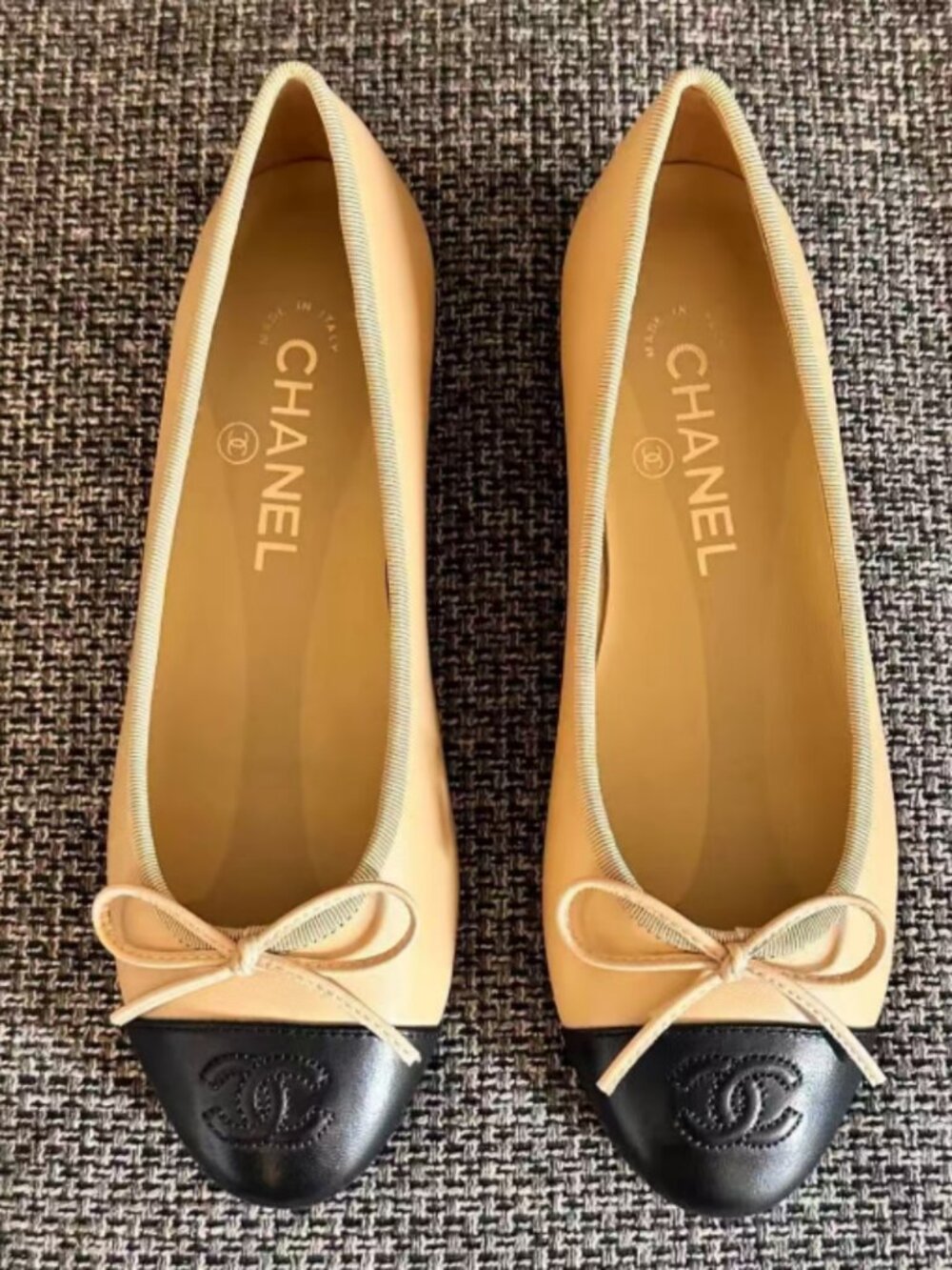 Chanel Beige/Black CC Ballerina Flats